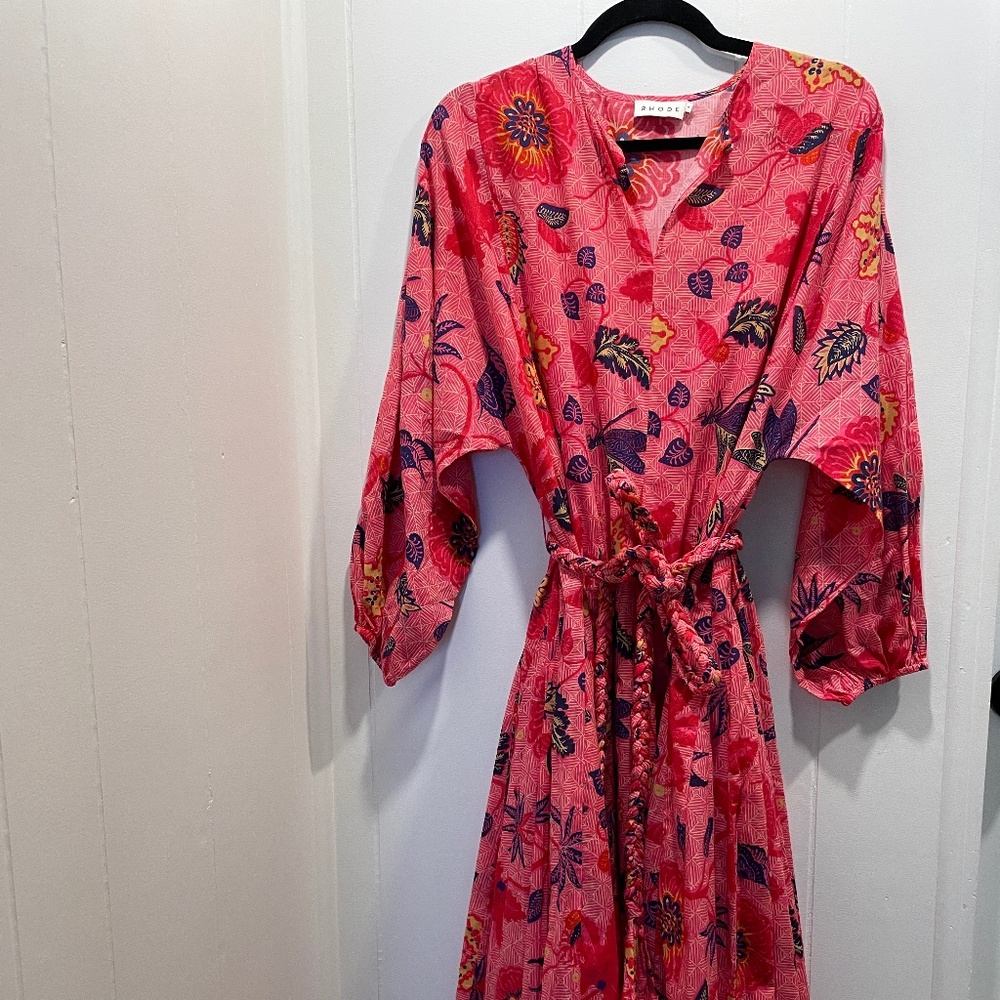 RHODE belted floral midi dress
